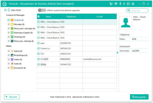 Récupérer des contacts supprimés Wiko