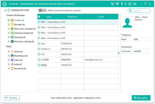 Récupérer des contacts supprimés Huawei