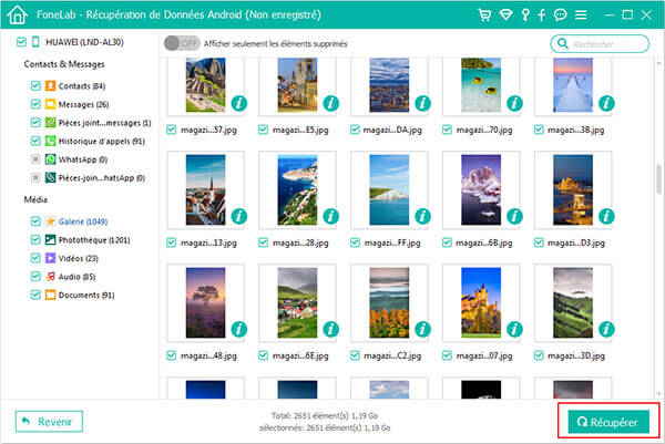 Prévisualiser les photos supprimées Huawei