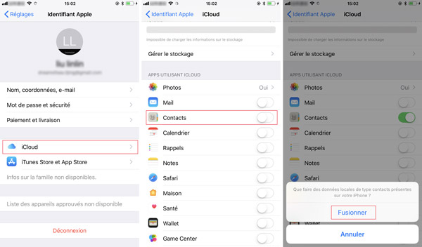 Synchroniser les contacts sur iCloud