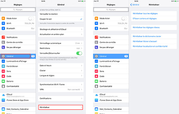 Réinitialiser iPad via Réglages