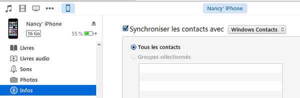 Synchroniser vos contacts avec iTunes