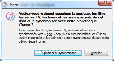 Supprimer et synchroniser de la musique