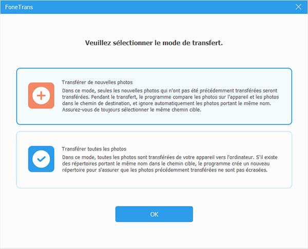 Mode de transfert des photos