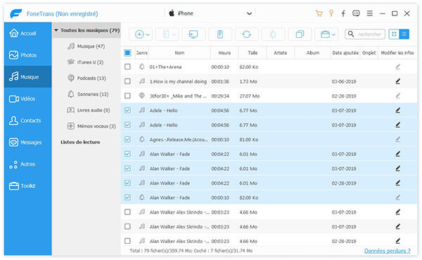 Supprimer les musiques iPhone avec FoneTrans