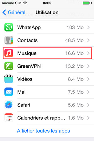 Musique iPhone dans Réglages