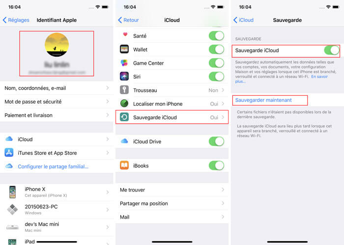 Synchroniser iPhone avec iCloud