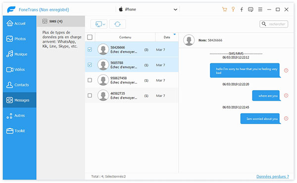 Transférer SMS iPhone vers PC avec FoneTrans