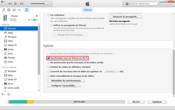 Synchroniser iPhone en WiFi