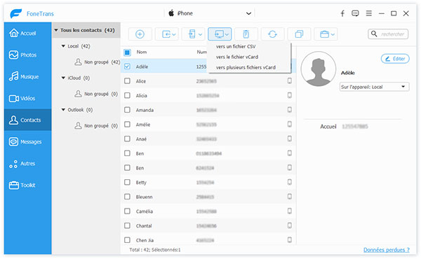 Exporter les contacts iPhone vers PC/Mac