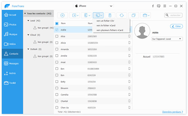 Transférer les contacts iPhone vers PC