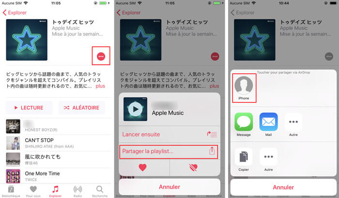 Transférer musique iPhone vers iPhone AirDrop