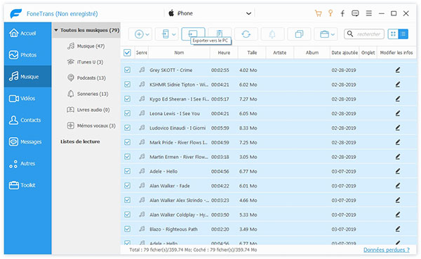 Transférer la musique iPhone vers PC