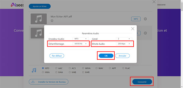 Ajuster les paramètres et convertir en MP3