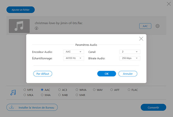 Paramètres audio AAC