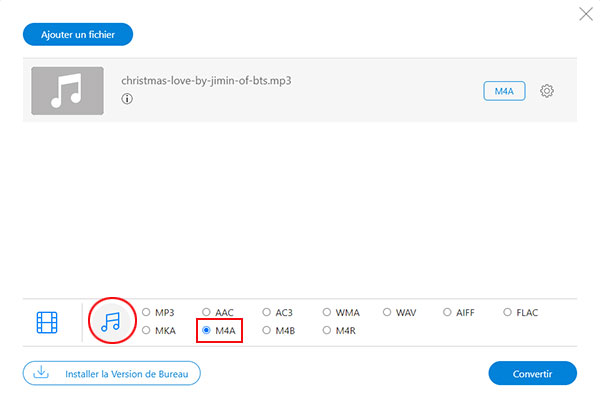 Convertir le MP3 en M4A