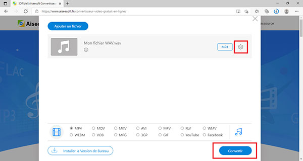 Convertir le fichier WAV en MP4