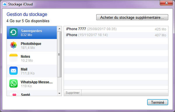 Gérer le stockage iCloud sur PC