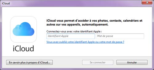 Se connecter à l'iCloud pour Windows