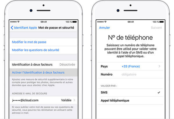 Identification à deux facteurs sur iPhone