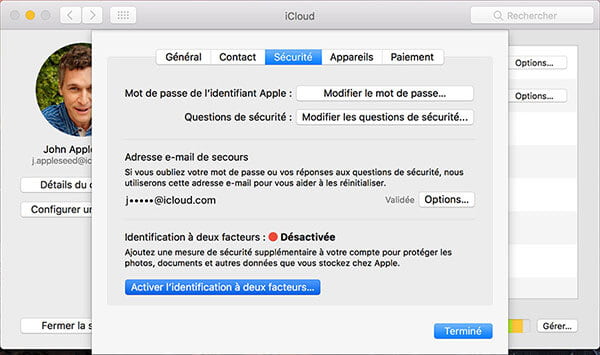 Identification à deux facteurs sur Mac