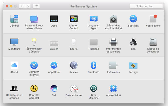 Préférences système sur Mac