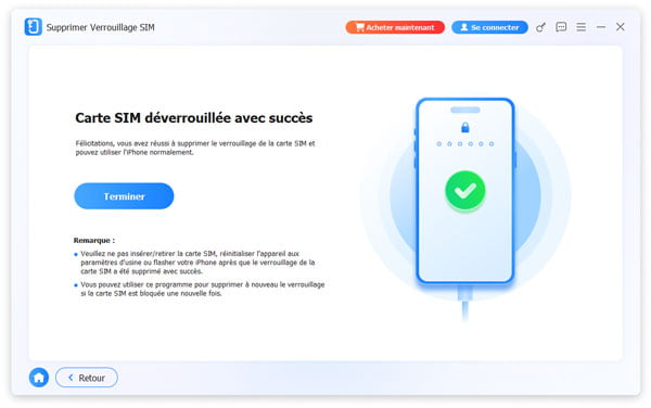 Le verrouillage de la catre SIM supprimé avec succès