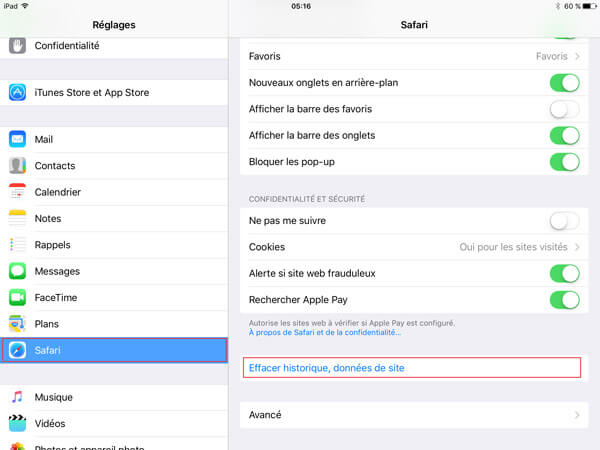 acceder historique safari ipad