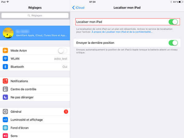 Activer Localiser mon iPad