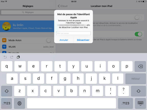 Désactiver Localiser mon iPad