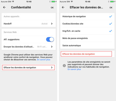 Effacer l'historique Google sur iPhone