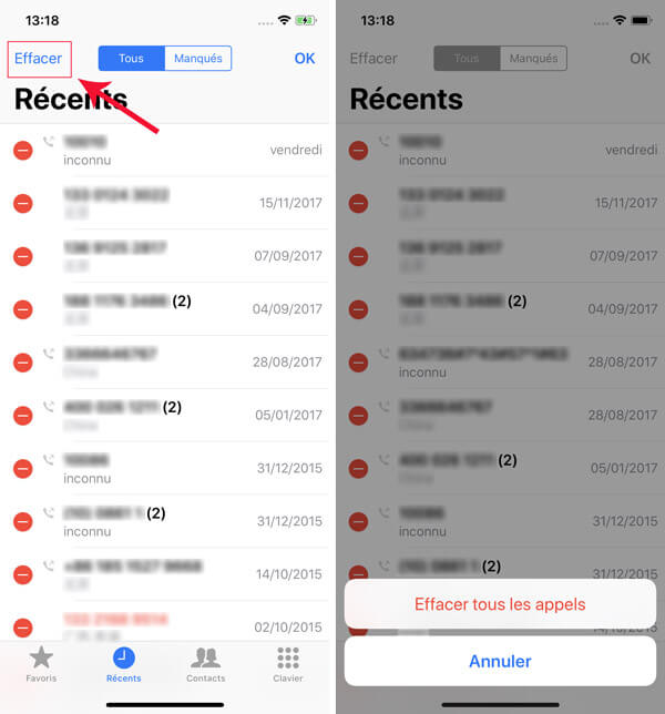 Effacer tous les appels iPhone