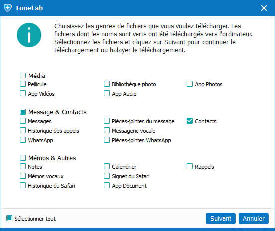 Sélectionner les contacts