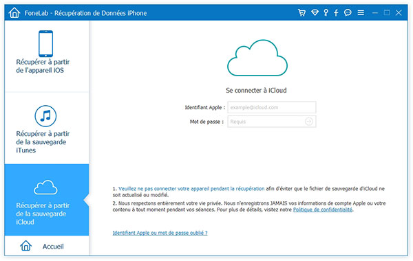 Se connecter au compte iCloud