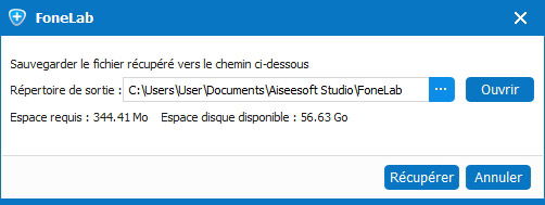 Définir le dossier pour enregistrer les contacts récupérés