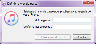 Créer le mot de passse de sauvegarde