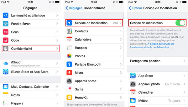 Activer ou désactiver le service de localisation pour des apps spécifiques