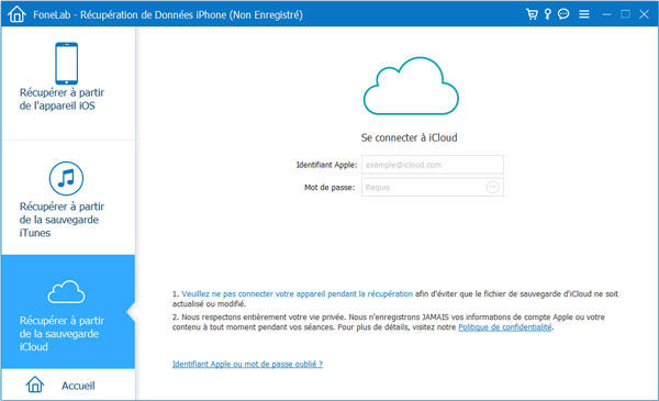 Récupérer à partir de la sauvegarde iCloud