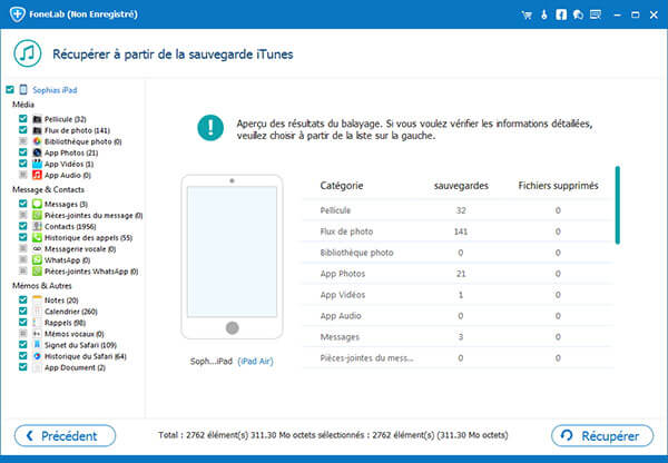 Analyser les données de la sauvegarde iTunes