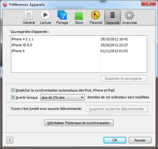 Empêcher la synchronisation iTunes