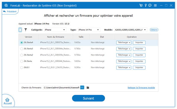 Afficher et rechercher un firmware pour optimiser votre appareil