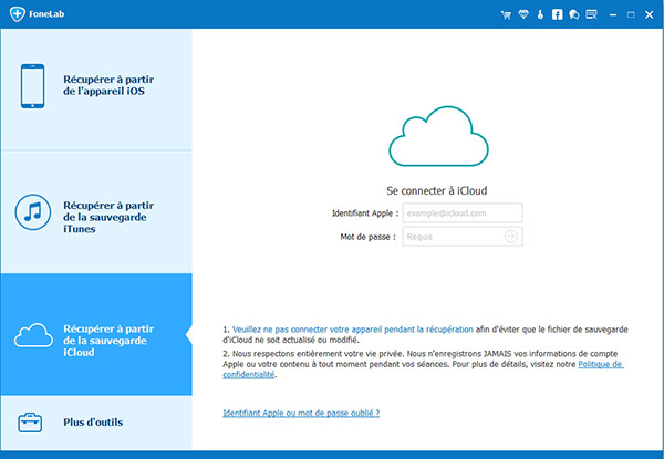 Se connecter au compte iCloud