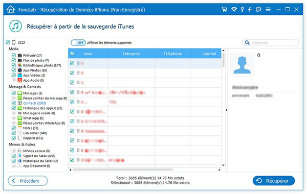 Récupérer contacts iphone cassé depuis iTunes