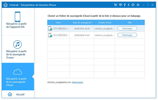 Récupérer à partir de la sauvegarde iCloud