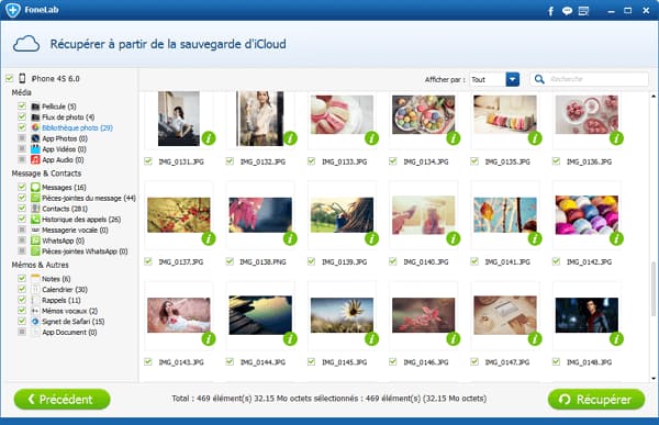 Liste des fichiers de sauvegarde sur iCloud