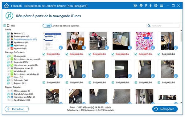 Récupérer des photos supprimées iPhone depuis iTunes