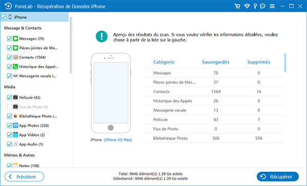 Scanner la sauvegarde iTunes sélectionnée