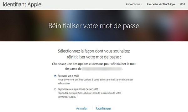 Réinitialiser ID de l'iTunes