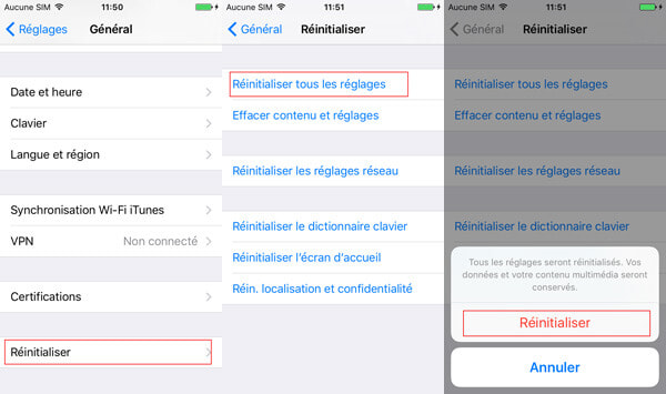 Réinitialiser tous les réglages iPhone