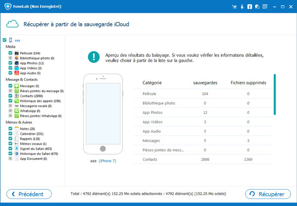 Aperçu de données iCloud